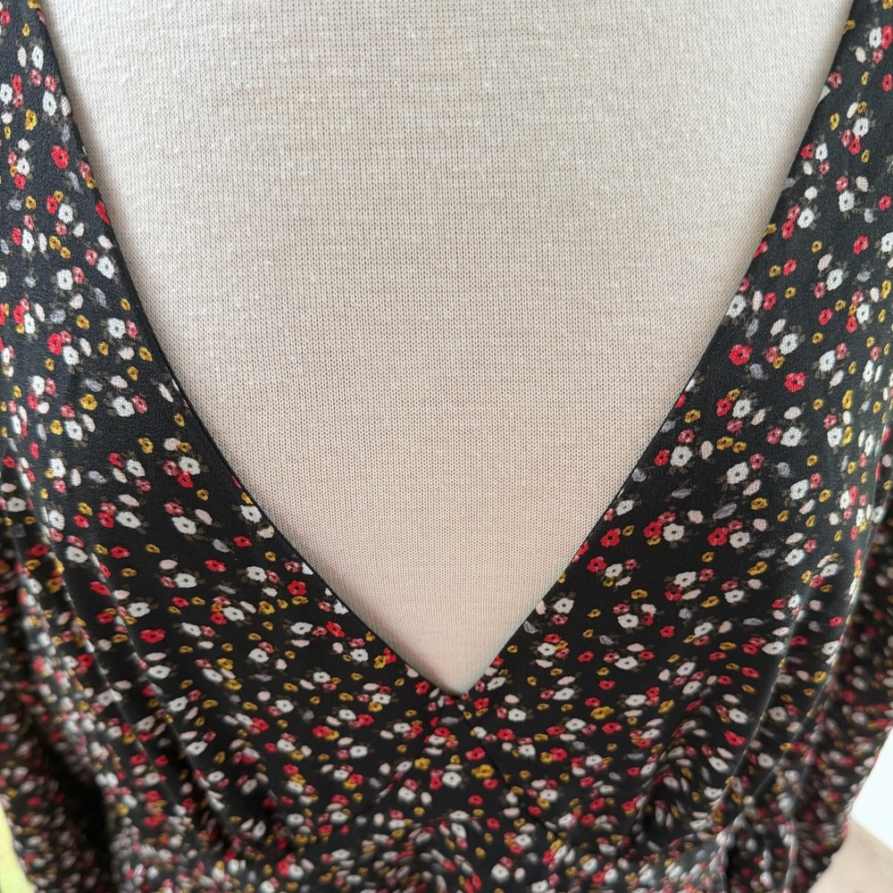 Torrid Georgette Black Floral Size 24 Dress Long Sleeve Deep V Fit Flare NEW - Picture 7 of 14